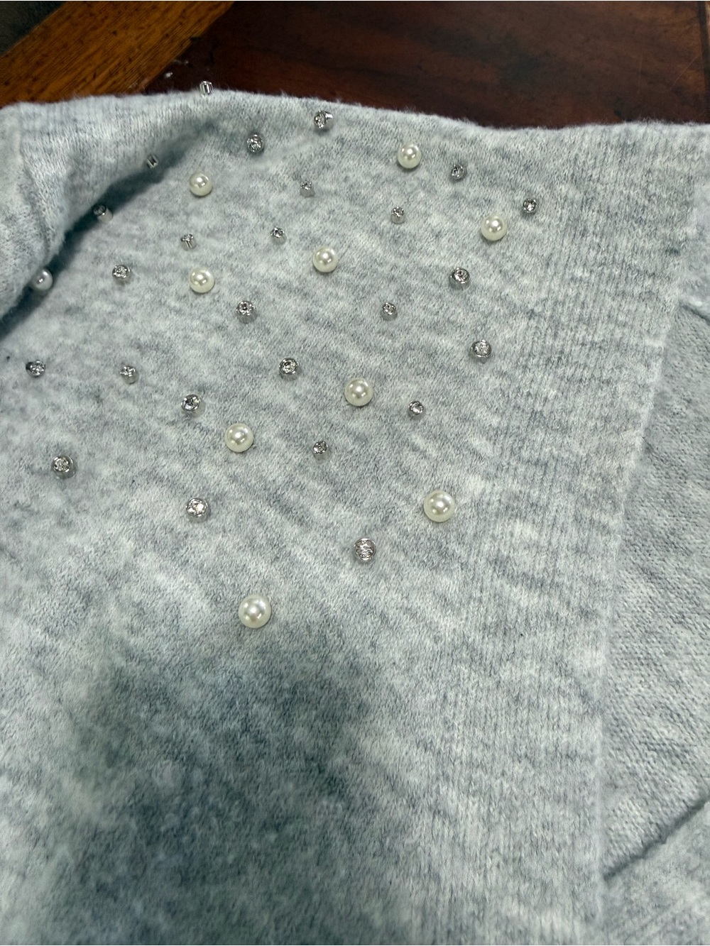 Ava & Viv Gray Pearl Rhinestone Embellished Cardigan 1X - Picture 5 of 8